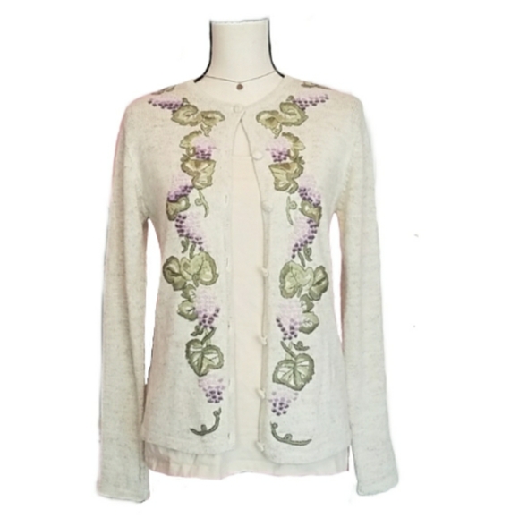 Orvis Sweaters - Orvis Cardigan XS 0 Floral Embroidered Oat Cotton Button Front Sweater Gorpcore